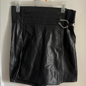 Black Faux Leather Skort